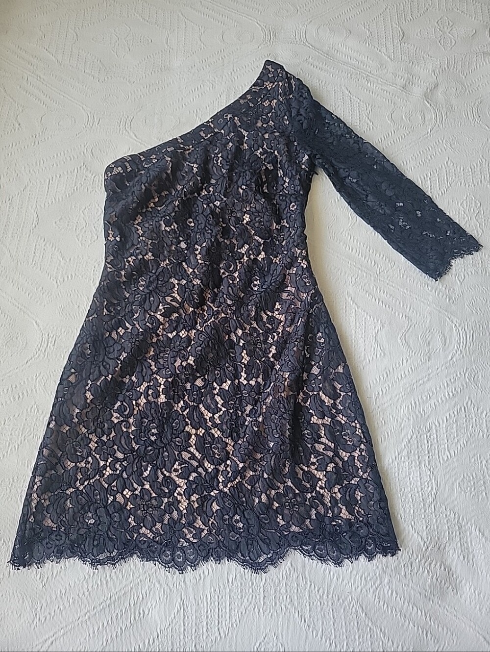 camilla & marc Navy One-Shoulder Lace Dress with Nude Lining
